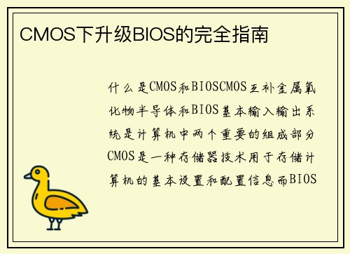 CMOS下升级BIOS的完全指南